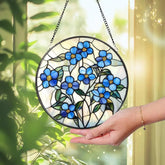 Forget-Me-Not Stained Glass Suncatcher Botanical Window Hanging Handmade Floral Decor Nature-Inspired Gift for Garden